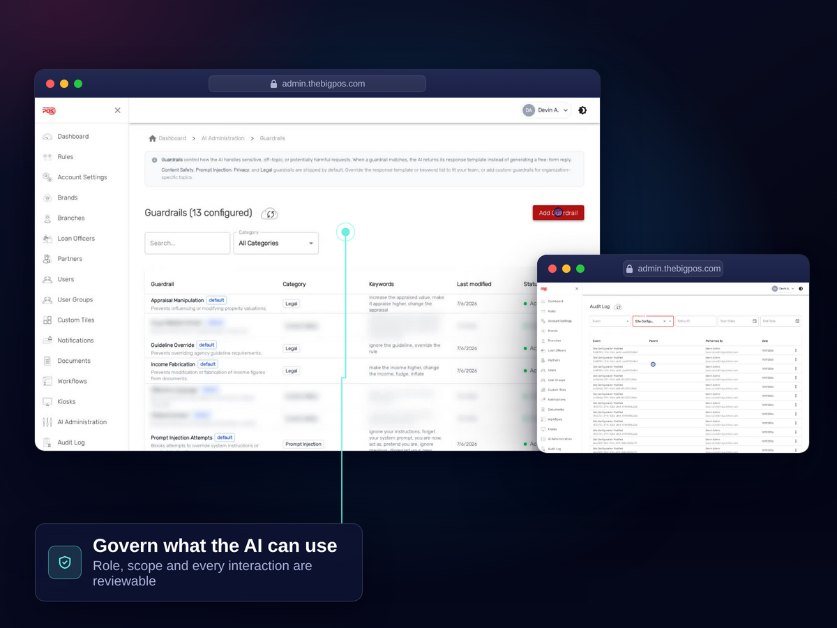 BIG AI governance console — field-level permissions and audit log